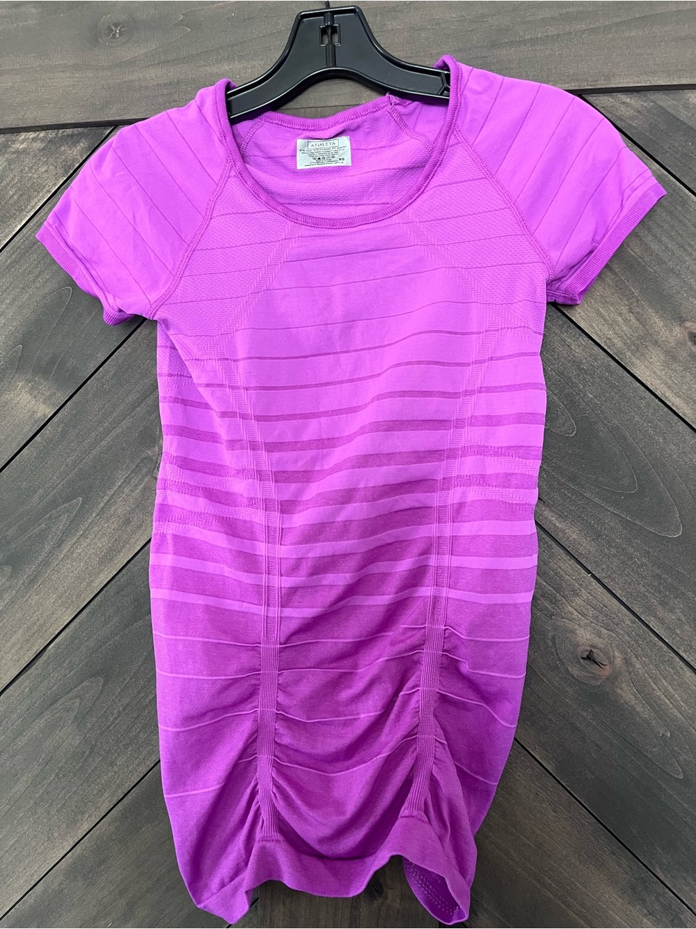 Athleta Women's Fastest Track Purple Striped Crew Neck Stretch Slim Fit Tee XS